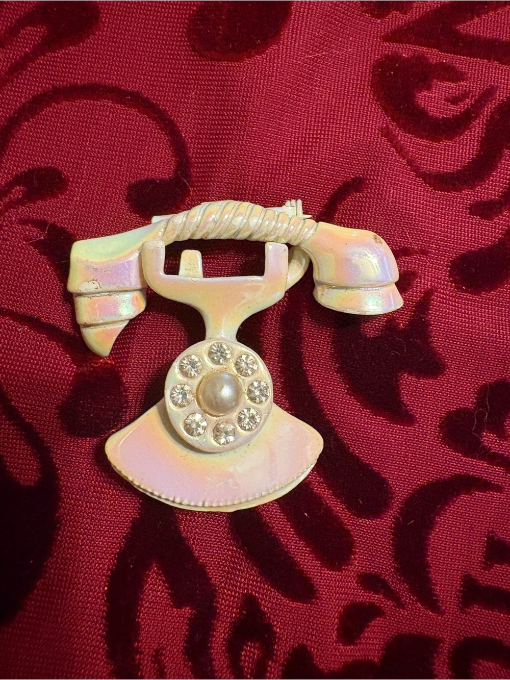Vintage Pearlescent Cream/Pink Telephone Phone Charm - 2 Piece